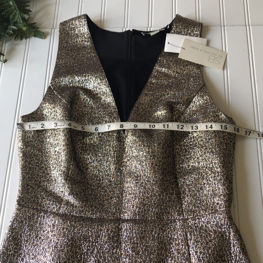Sachin & Babi cocktail mini dress metallic gold silver black mesh sequin NWT - Picture 5 of 16